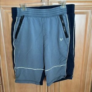 True Religion navy and bluish gray shorts made of 100%cotton